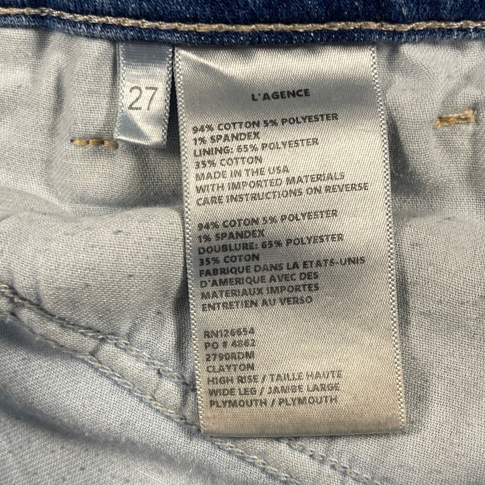 LAgence Clayton High Rise Wide Leg Jeans Womens 27 Blue Stretch Denim USA - Picture 8 of 11
